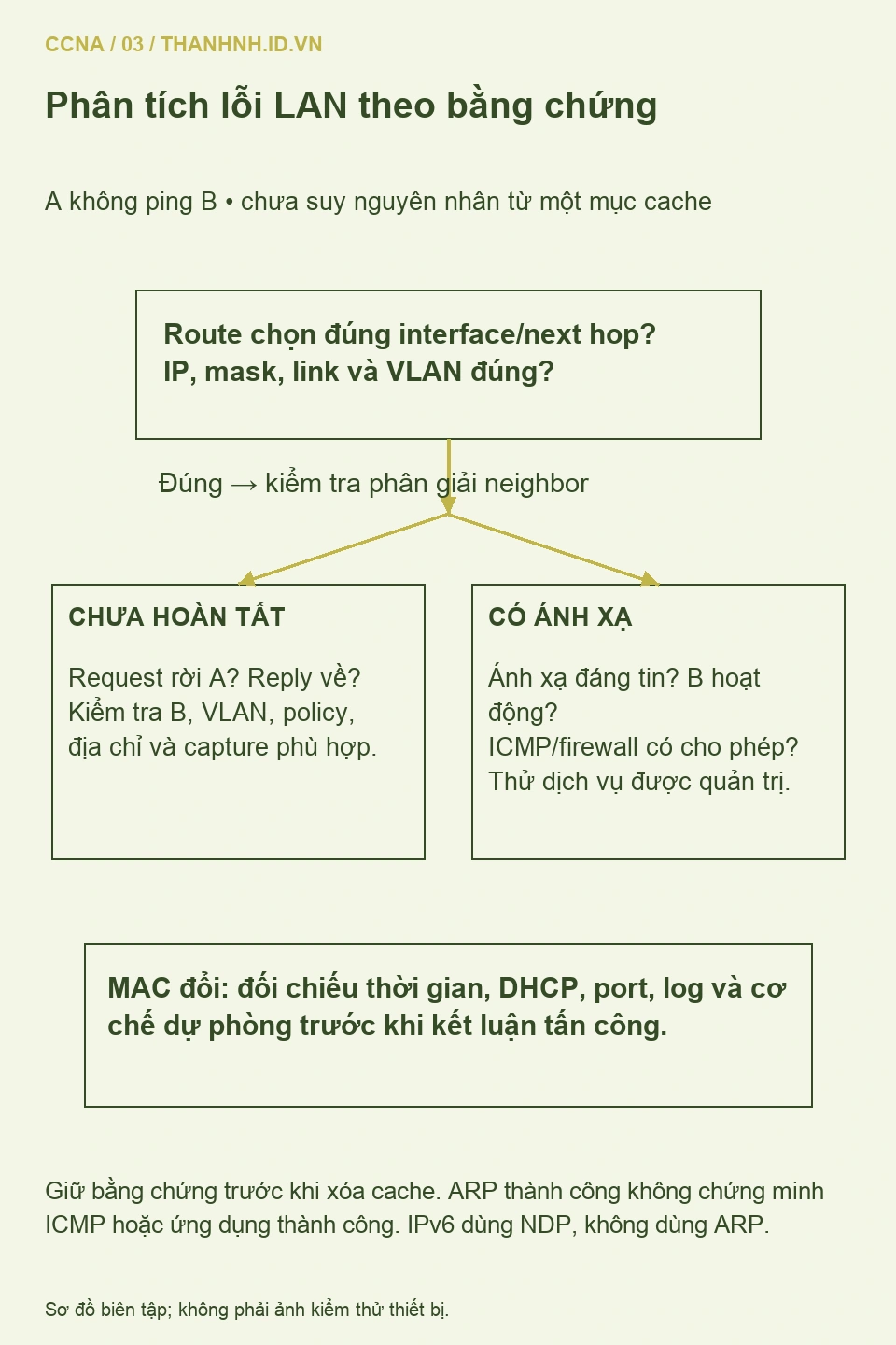Cây chẩn đoán từ route tới ARP và kiểm tra ICMP hoặc ứng dụng