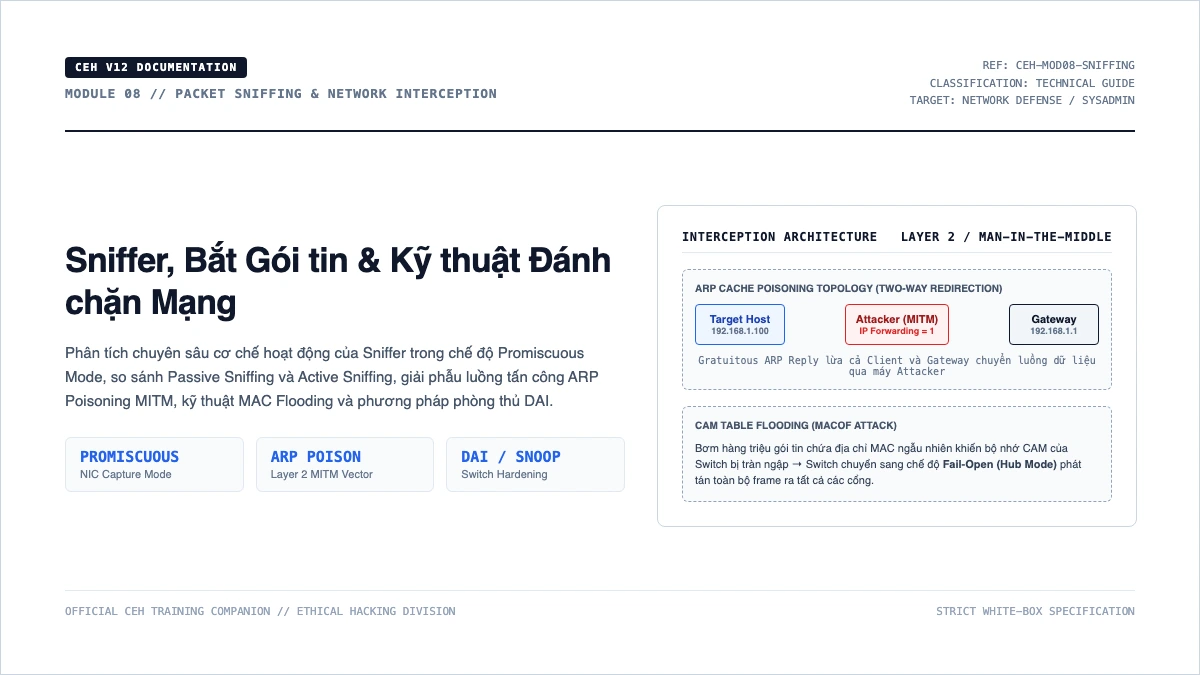 CEH Module 8: Sniffer, kỹ thuật bắt gói tin và đánh chặn mạng
