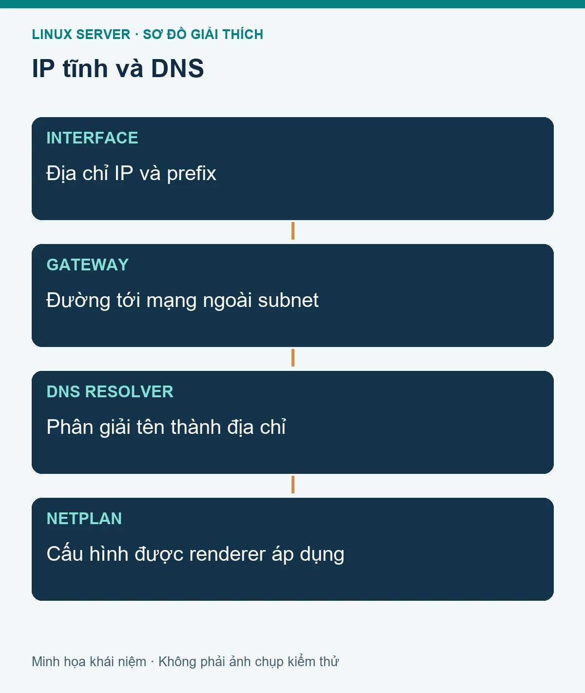 Mô hình các thành phần liên quan: Cấu hình IP tĩnh và DNS trên Ubuntu Server với Netplan