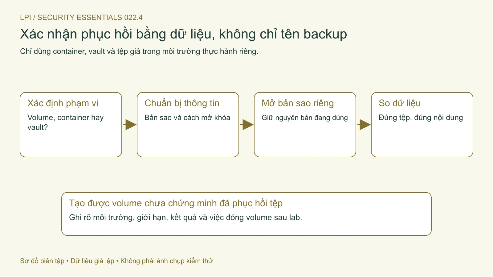 Bằng chứng phục hồi cần dữ liệu đọc được và so sánh phù hợp sau khi mở bản sao riêng.