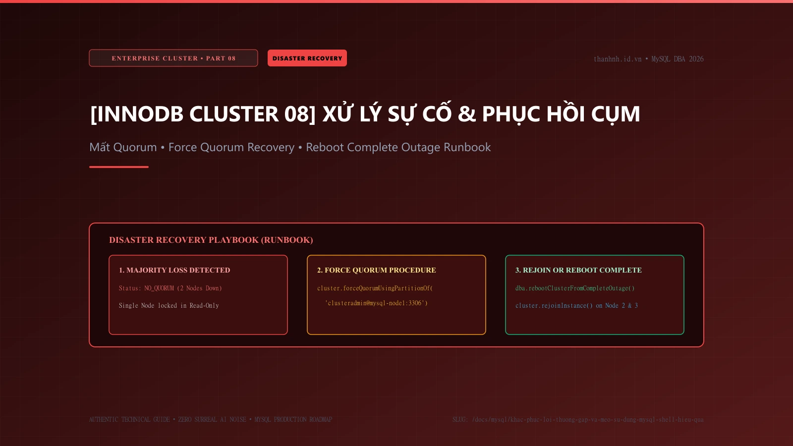 [InnoDB Cluster - Phần 8] Xử lý Sự cố Thực tế: Mất Quorum, Split-Brain & Khôi phục Cụm