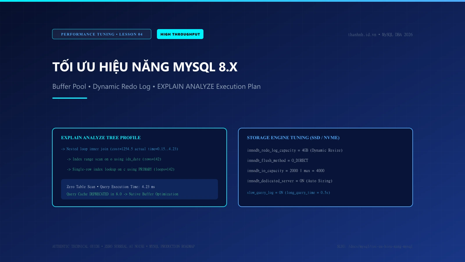 Tối ưu hóa Hiệu năng MySQL 8.x: Buffer Pool, Redo Log và EXPLAIN ANALYZE