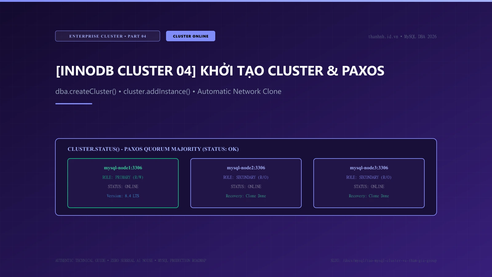 [InnoDB Cluster - Phần 4] Khởi tạo InnoDB Cluster & Group Replication Paxos Đồng thuận