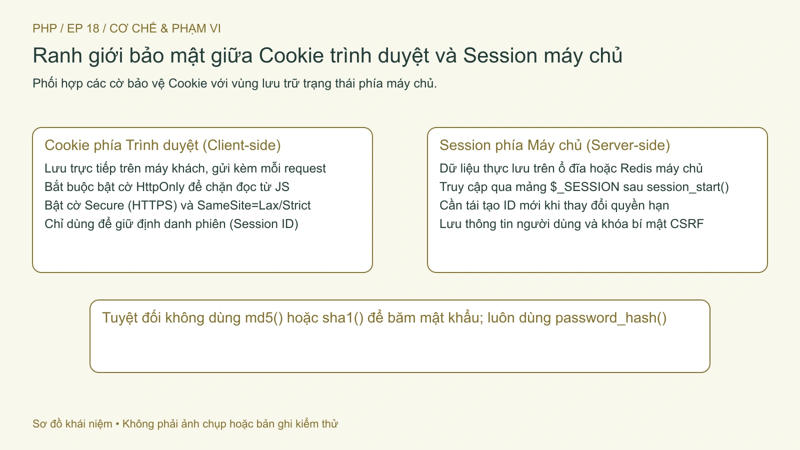 Ranh giới lưu trữ giữa Cookie phía trình duyệt và dữ liệu Session phía máy chủ.