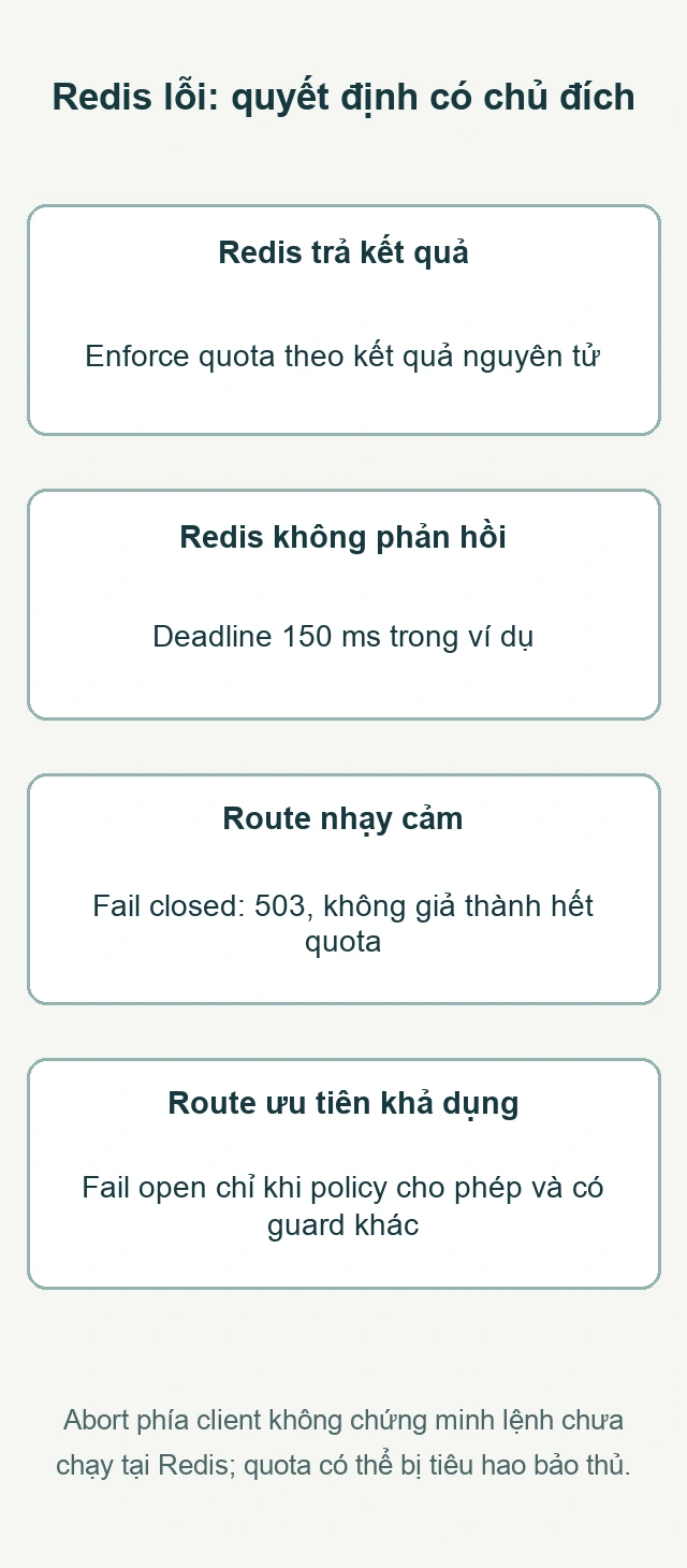 Redis lỗi: quyết định có chủ đích: Redis trả kết quả; Redis không phản hồi; Route nhạy cảm; Route ưu tiên khả dụng