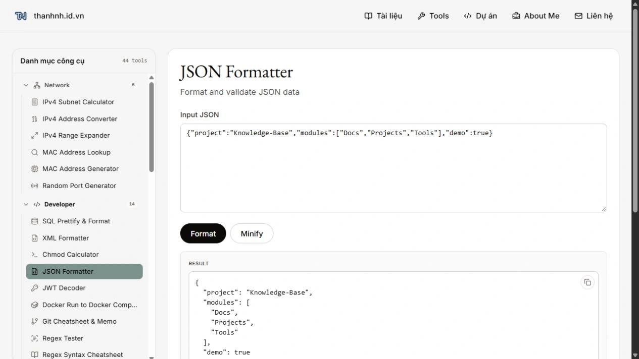Công cụ JSON Formatter