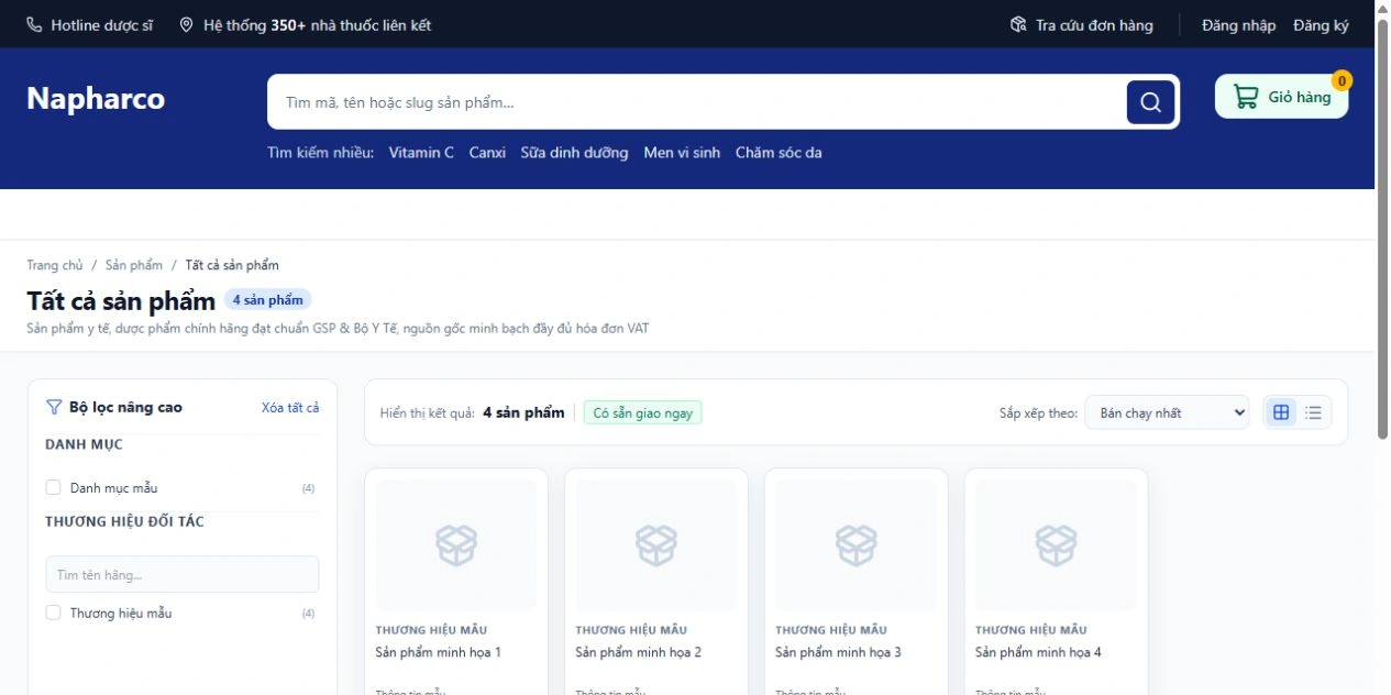 Catalog sản phẩm và bộ lọc