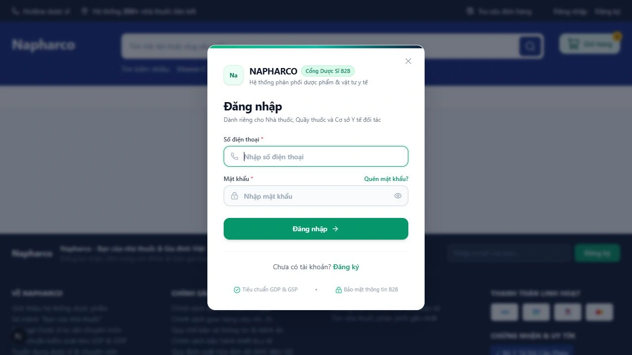 Cổng đăng nhập khách hàng B2B